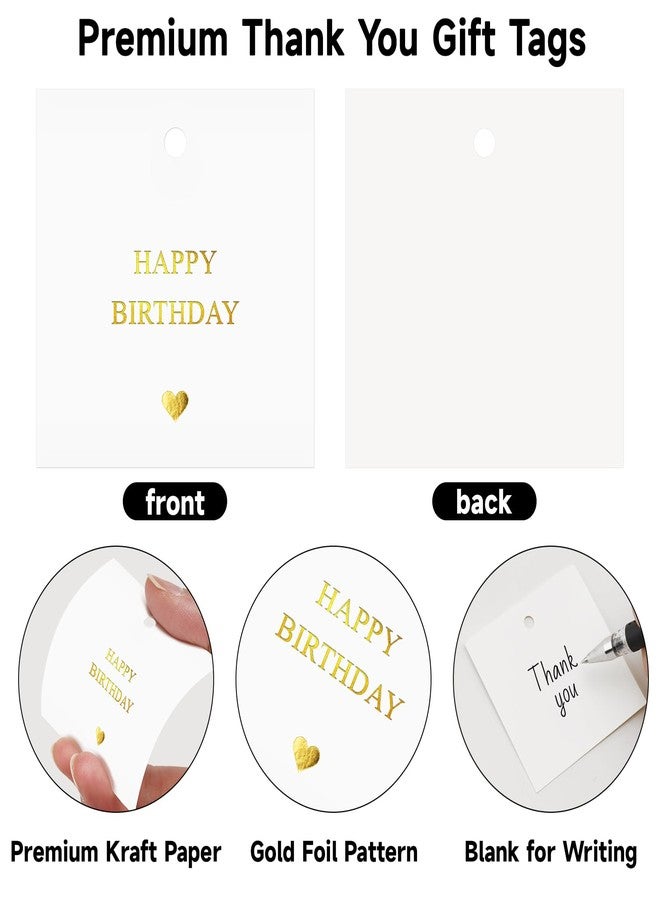 joycraft Birthday Gift Tags with String, 50Pcs Gold Foil Happy Birthday Party Favor Tag, 2.5 in White Square Paper Hangtags for Gift Wrapping, DIY Craft, Classroom, Office - Image 3